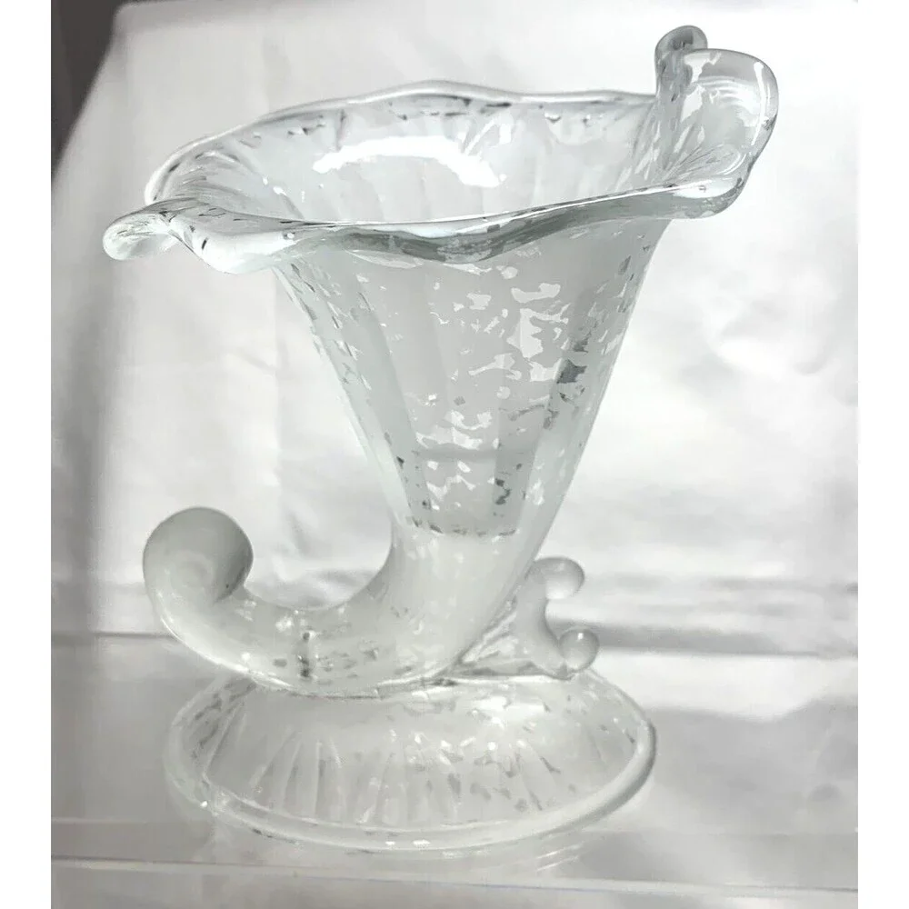 Fenton San Toy Crystal Pair Cornucopias Candle Holders Frosted Etching VTG